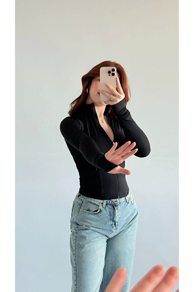 Rover Basic Slim Fit Fermuarlı Bluz - 2