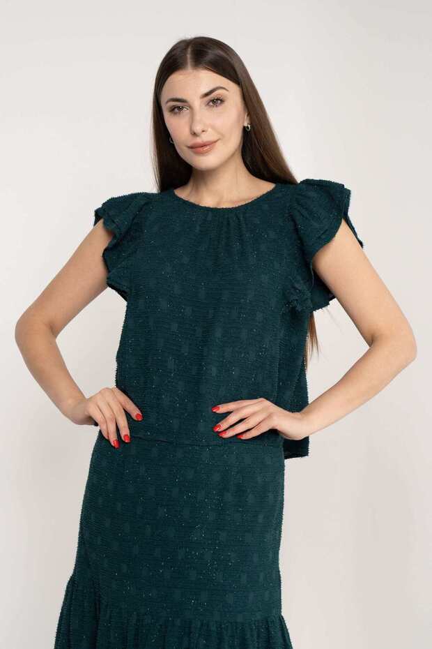 Ruffled Short Sleeve Solid Blouse - 1