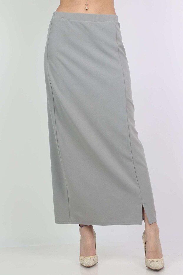 Solid Midi Skirt with Side Slit - 1