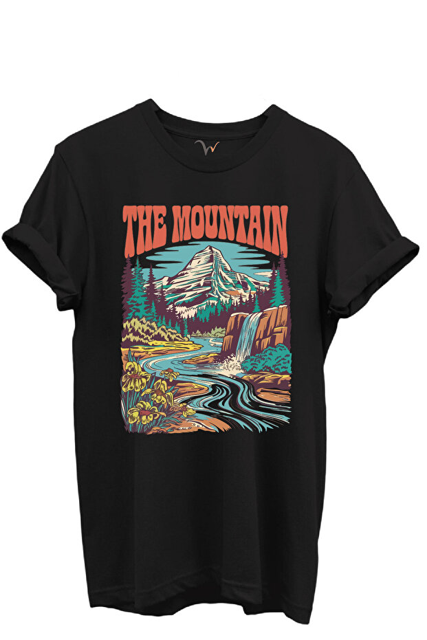 The Mountain Written Mountain Landscape and Waterfall Printed 100% Cotton Regular Fit Unisex T-Shirt
