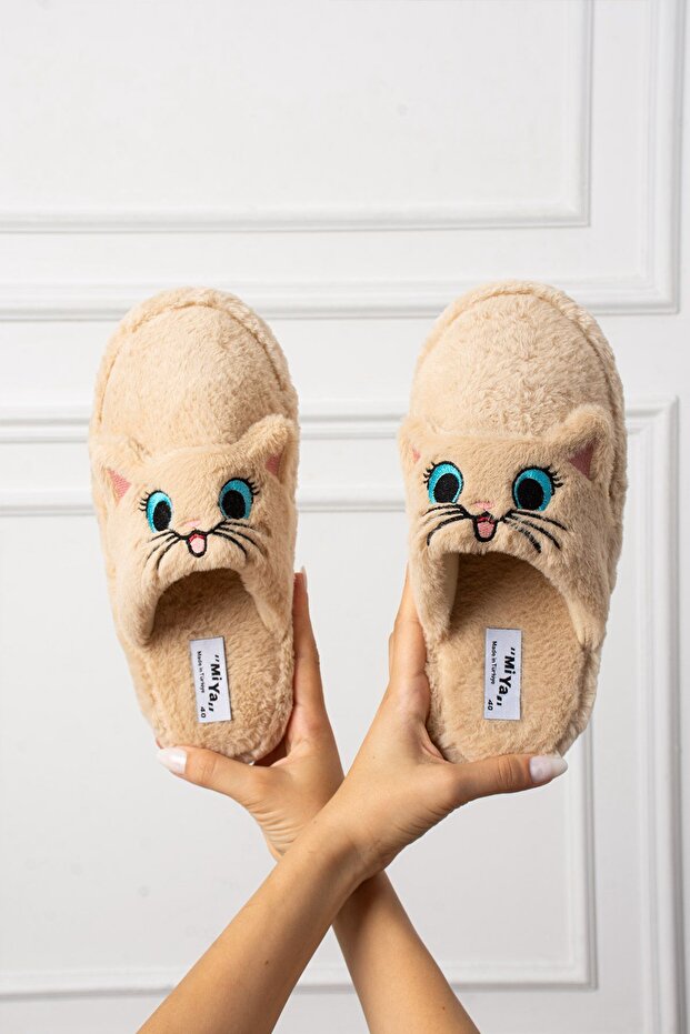 Cute Cat Figured Embroidery Embroidered Non-Slip Non-Slip Light Sole House Slippers