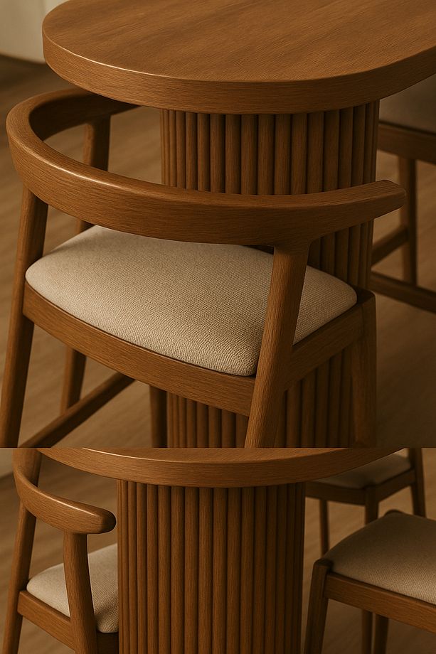Masif Kayın Ağacı Modern Flüt Ayaklı Oval Bar Masası-Yemek Masası – Ahşap Yüksek Masa (Sadece Masa) - 8