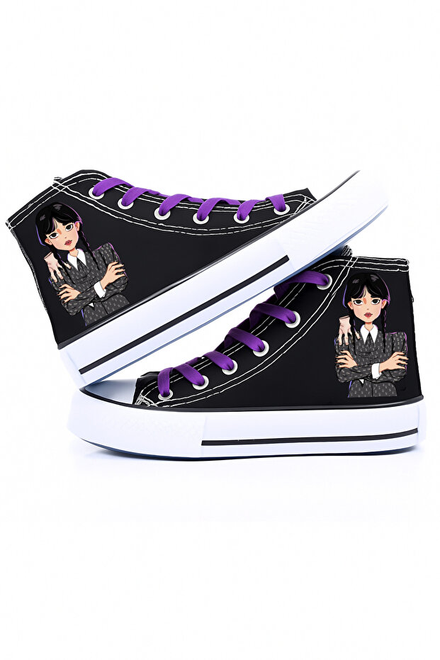 Wednesday Printed Black High Top Canvas Sports Shoes Sneaker