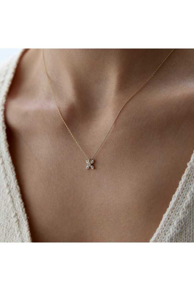 Taşlı Mini Çiçek Kolye - 3
