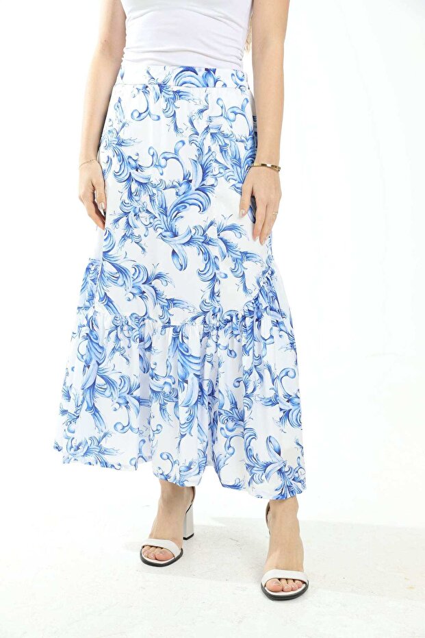 Wide Flared Midi Skirt with Pattern - 2