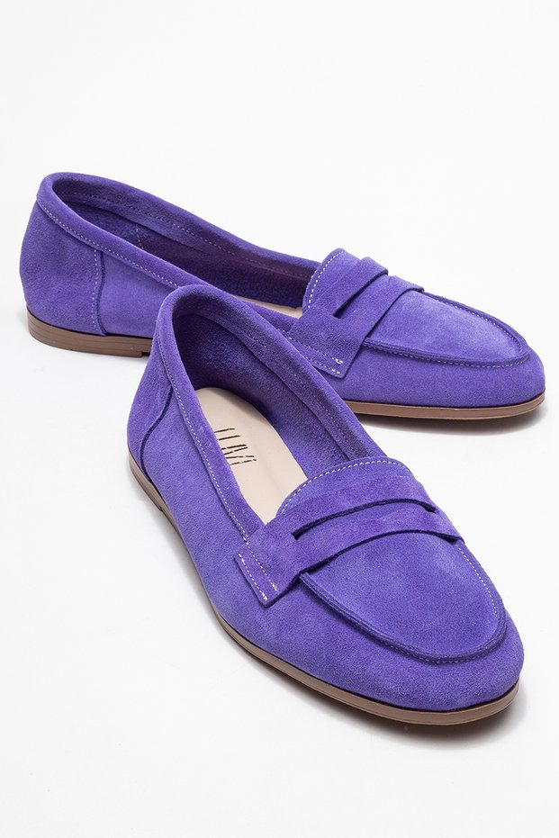F02 Lilac Suede Genuine Leather Women's Loafer Shoes