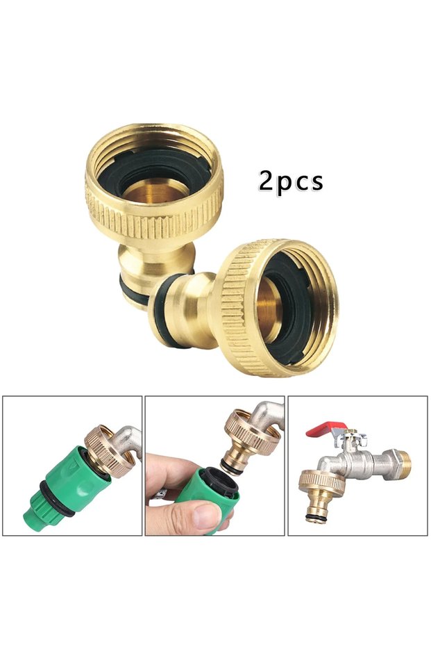 2Pcs 3/4'' Brass Garden Faucet Hose Tap Water Adapter Water Pipe Fittings Female Quick Connector ...