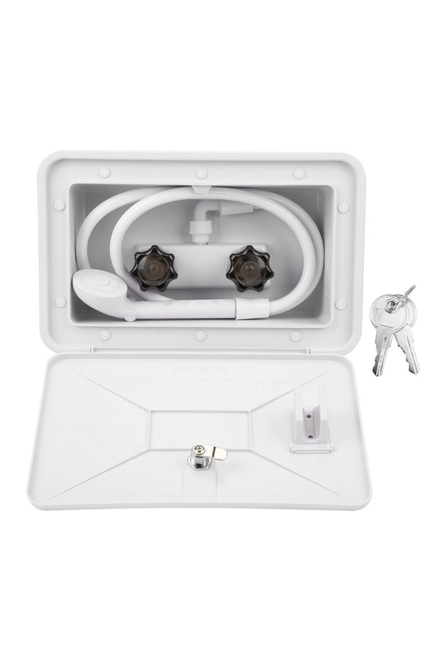 White RV Exterior Shower Box Kit Outdoor Washing Kit With Lock For Boat Yacht Camper Motorhome