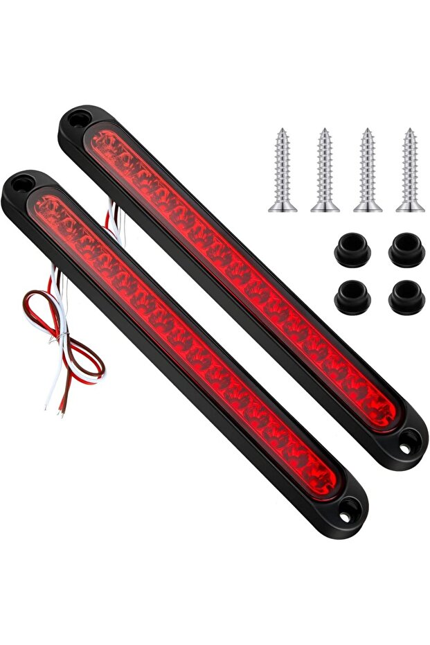 شريط إضاءة خلفي للشاحنات والمركبات، 10 بوصة، 15 LED، أحمر، قطعتان، مع وظائف التوقف والانعطاف والفرامل الثالثة، 12 فولت
