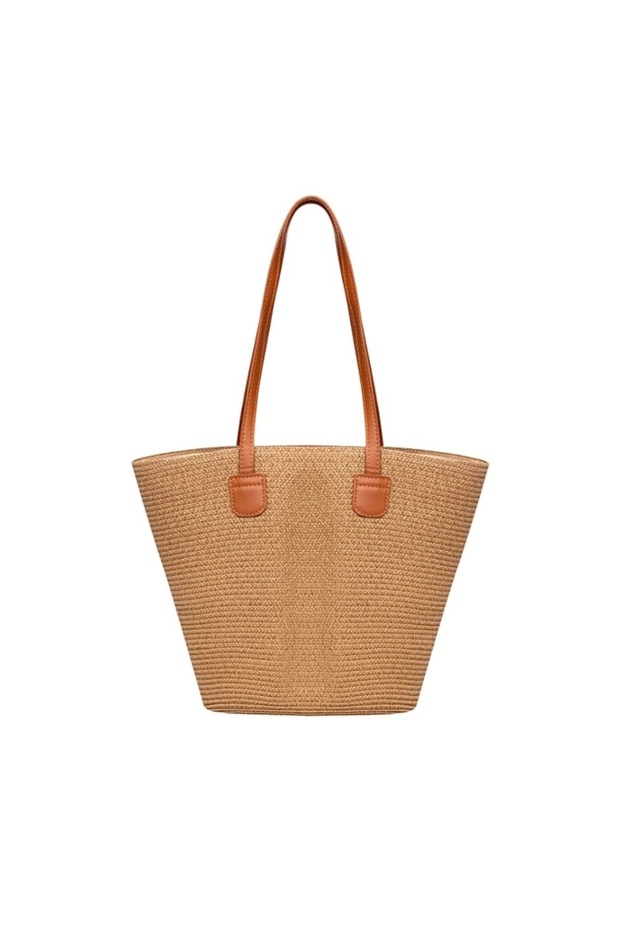 حقيبة شاطئ من القش باللون البيج العادي - 1
