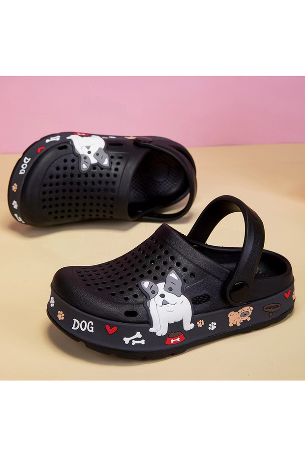 Dog Applique Backstrap Closure Clogs - Black - 3