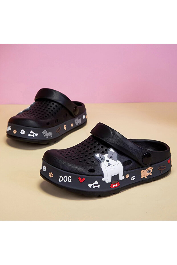 Dog Applique Backstrap Closure Clogs - Black - 5