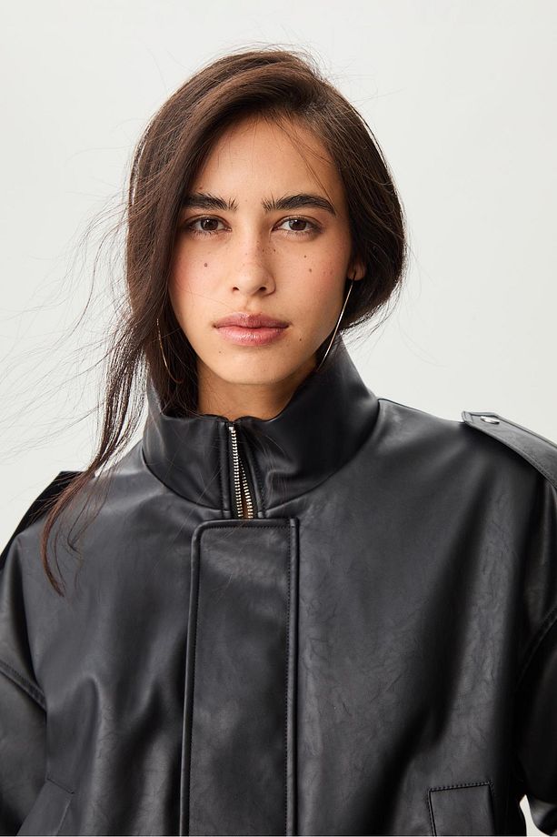 Suni Deri Bomber Ceket - 4
