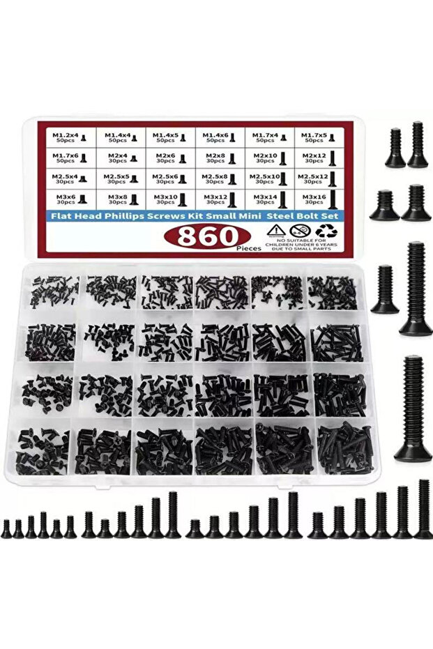 مجموعة متنوعة من 860 قطعة من براغي الكمبيوتر الصغيرة، براغي نظارات سوداء صغيرة M1.2 M1.4 M1.7 M2 M2.5 M...