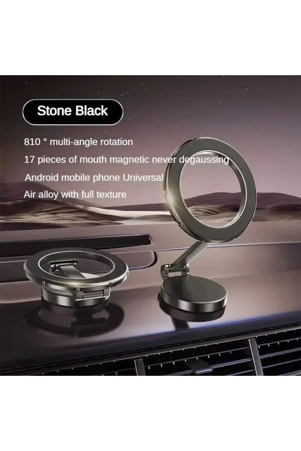 black Alloy Folding Magnetic Car Compact Cell Phone Holder for Mac-Safe 360° Adjustable Magnetic Car