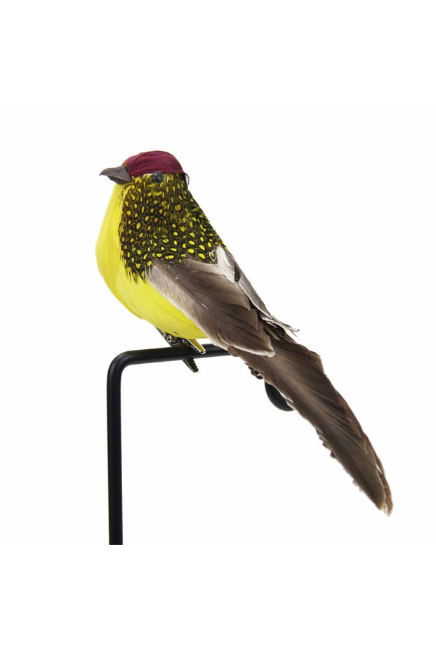 YELLOW 1PC Artificial Feather Bird Garden Floral Decoration Bird Foam Feather Products Fake Sparrow