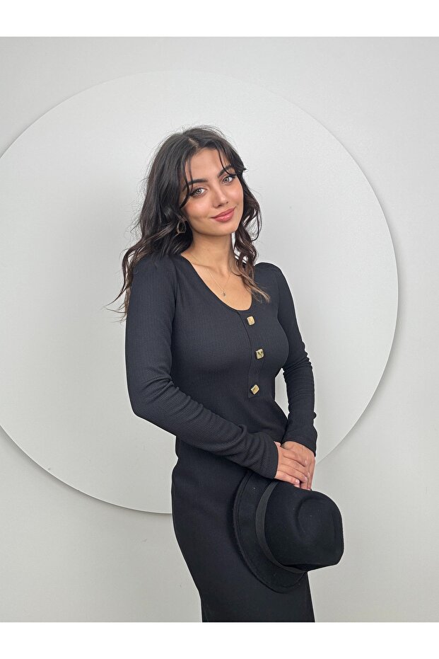 v yaka örme elbise - 1