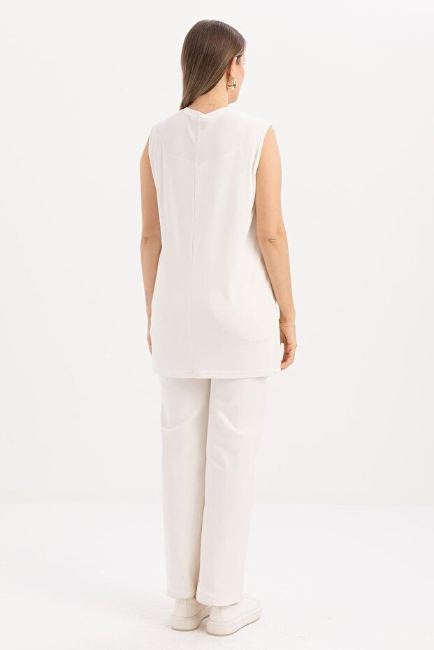 Ekru-Basıc Sıfır Kol İçlik Tunik - 3