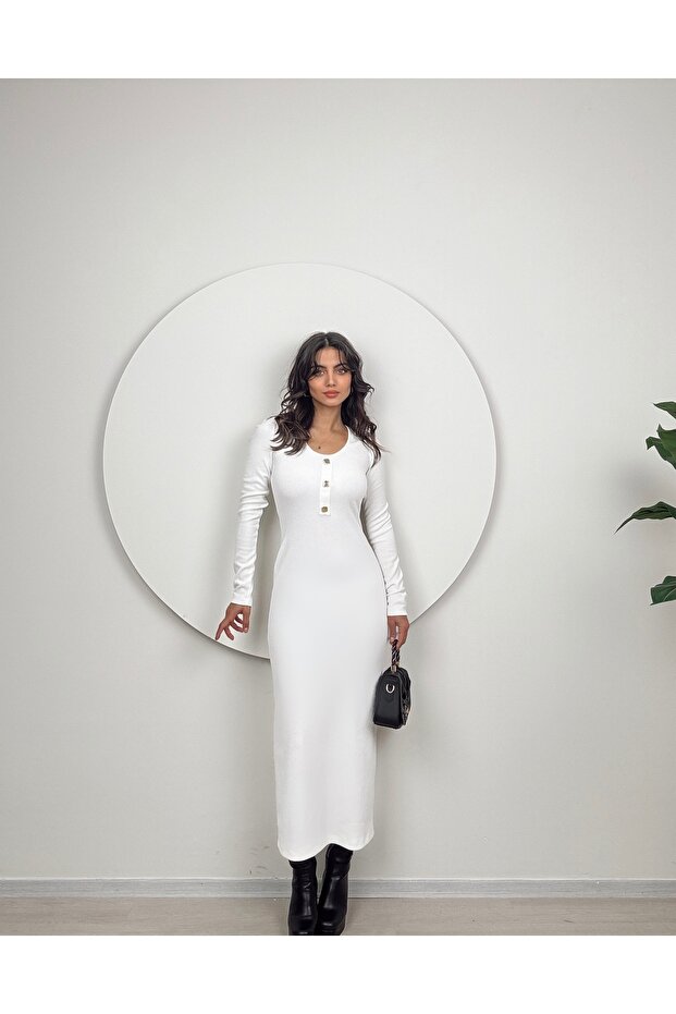 v yaka örme elbise - 1