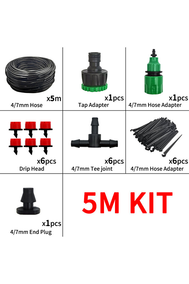 5M Micro Drip Irrigation System Portable 20M Automatic Watering with Adjustable Drippers Misting Wat