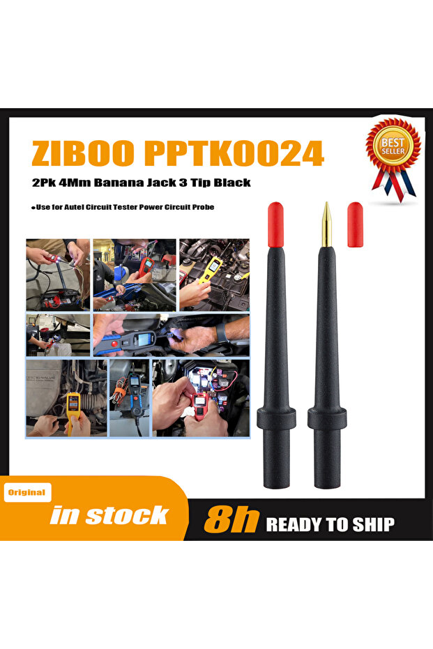 ZIBOO - 2Pk 4Mm Banana Jack 3 Tip Black (PPTK0024) ,Use for Autel Circuit Tester Power Circuit Probe