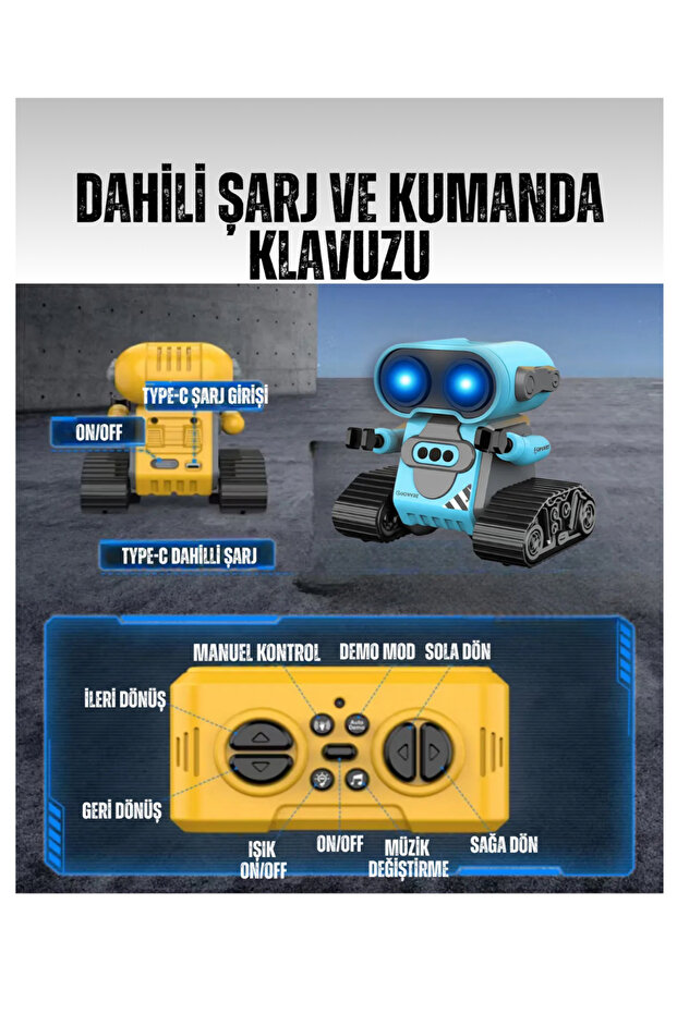 Uzaktan Kumandalı El Sensörlü Akıllı E robot, Şarjlı, Işıklı, Sesli Full Fonksiyon Robot - Mavi çöp - 4