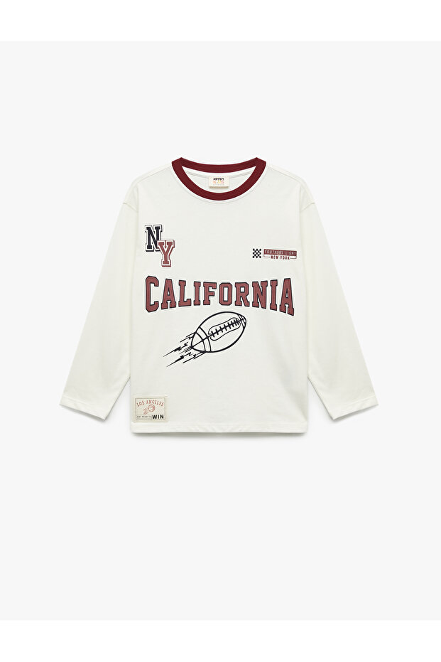 Printed Long Sleeve Crew Neck Cotton T-Shirt