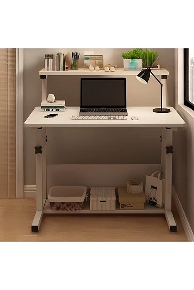 Study Desk,Multi-functional study table with book storage shelf and wheels - 1