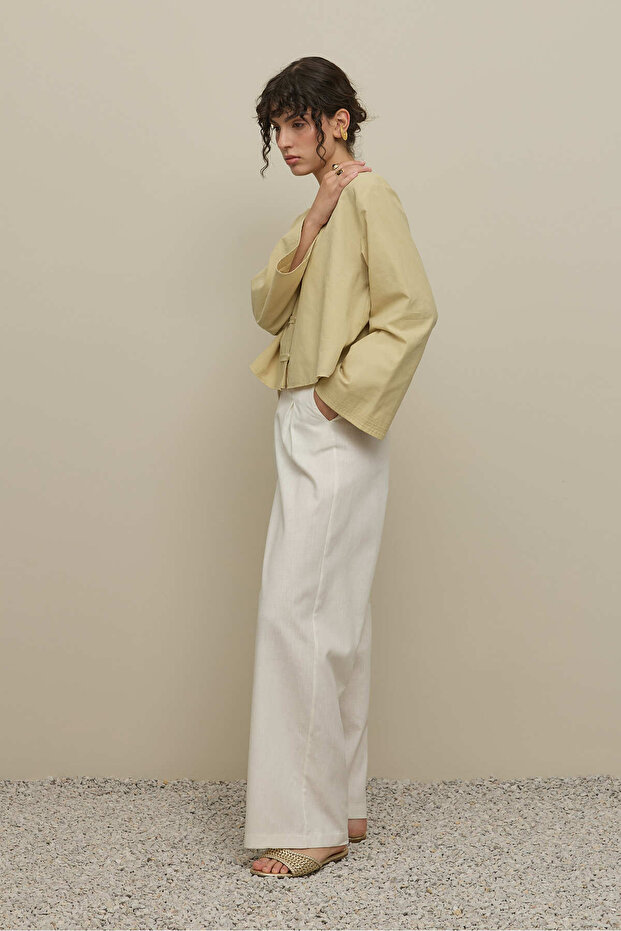 Geniş Britli Gömlek Açık Sarı - 5