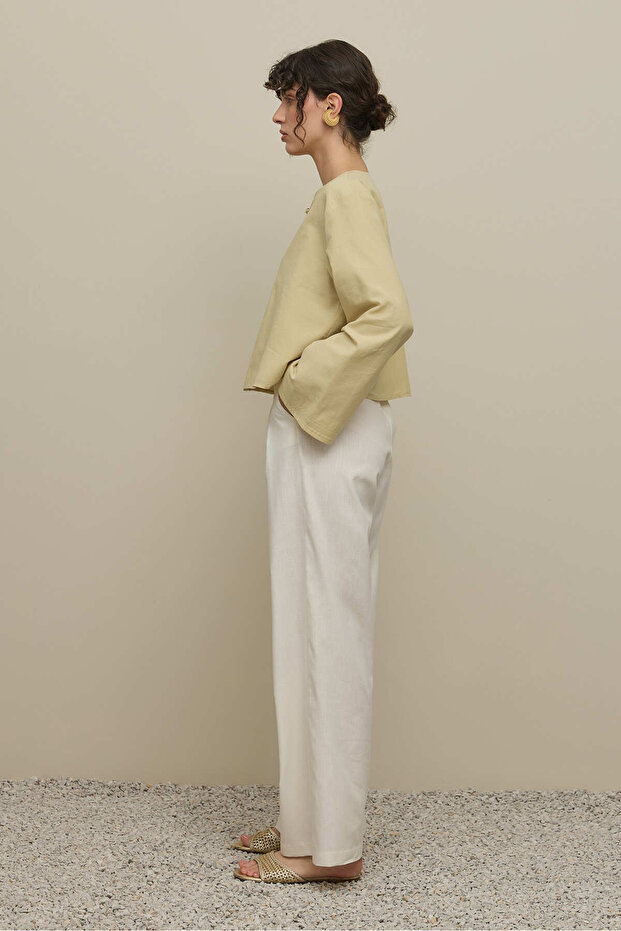 Geniş Britli Gömlek Açık Sarı - 3