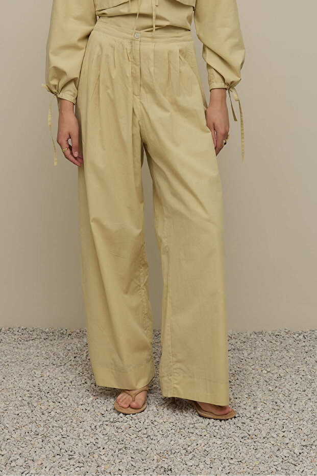 Multi Pleated Voile Trousers Light Yellow