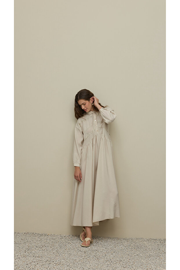 Şerit Detaylı Modal Elbise Taş - 4