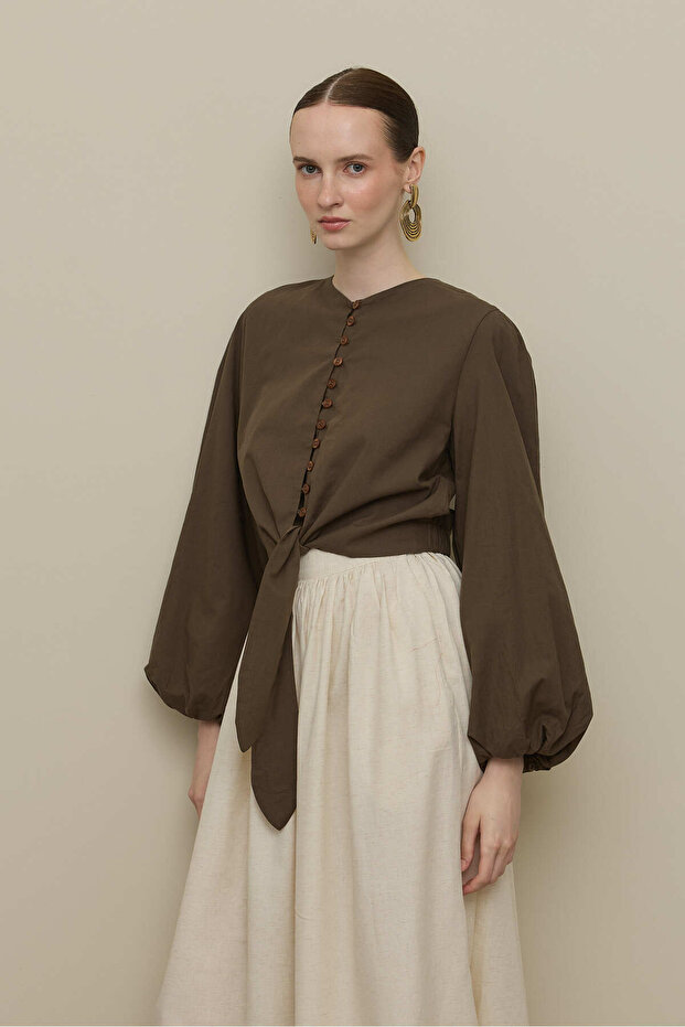 Brit Düğmeli Üst Haki - 3