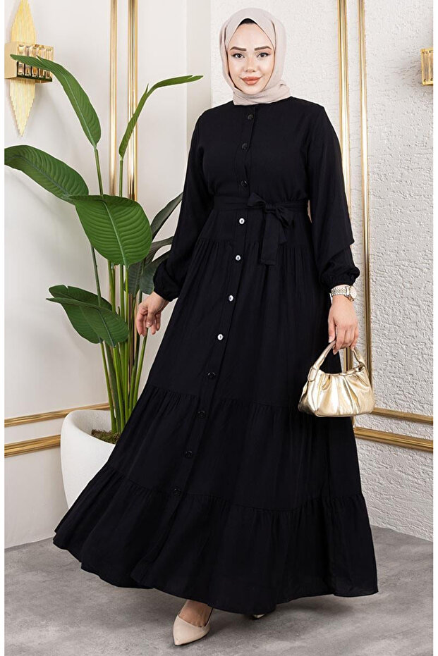 Front Buttoned Viscose Dress 1124-05 Black