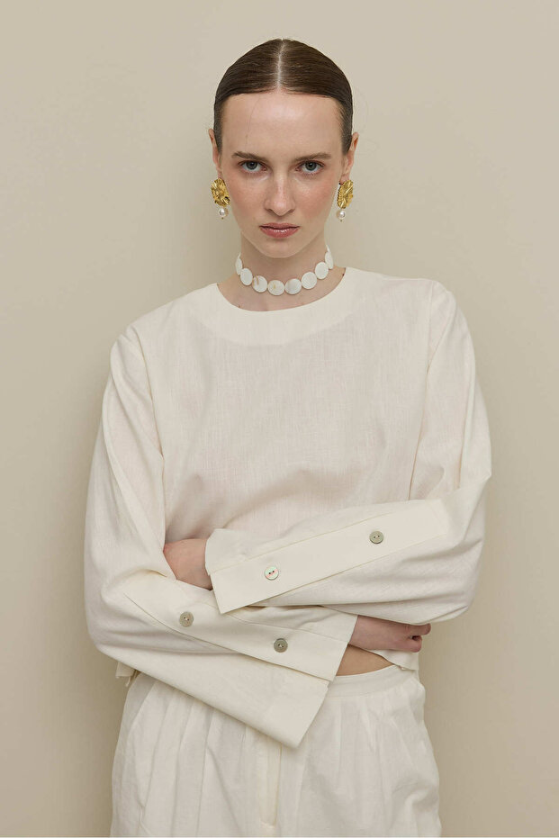 Basic Keten Üst Beyaz - 7