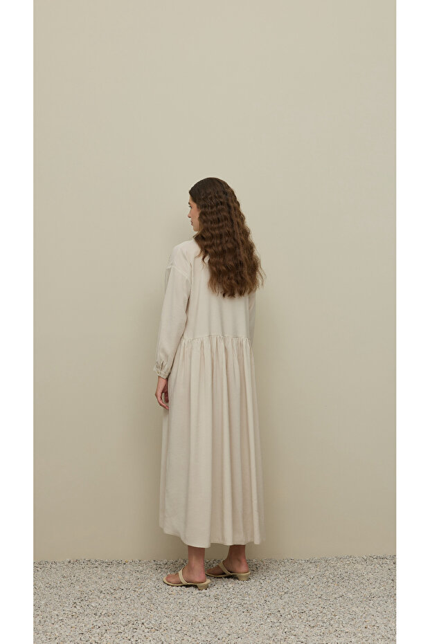 Şerit Detaylı Modal Elbise Taş - 7