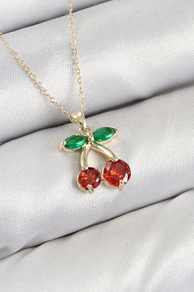 Brass Zircon Stone Cherry Model Gold Color Women's Necklace