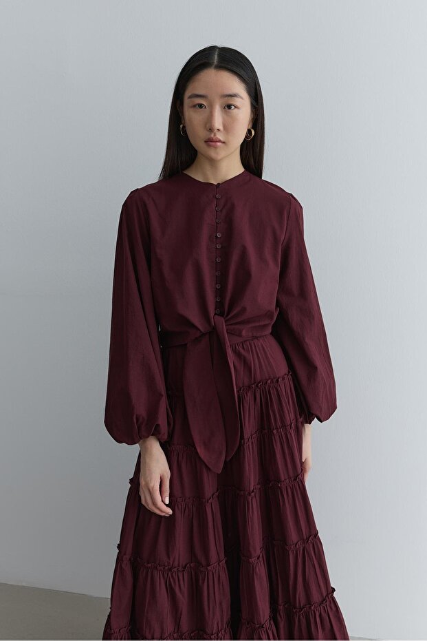 Brit Düğmeli Üst Bordo - 2