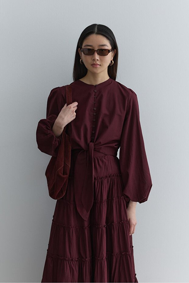 Brit Düğmeli Üst Bordo - 1