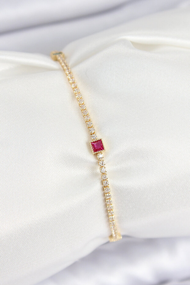 Brass Zircon Stone Square Model Gold Color Women's Bracelet