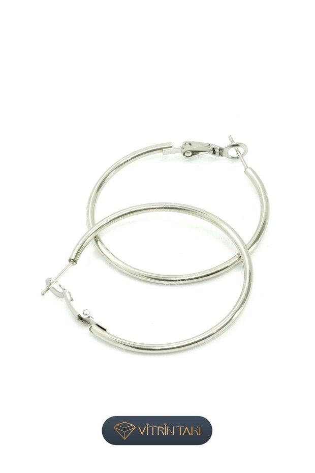 Gümüş Renk Halka Küpe - 1