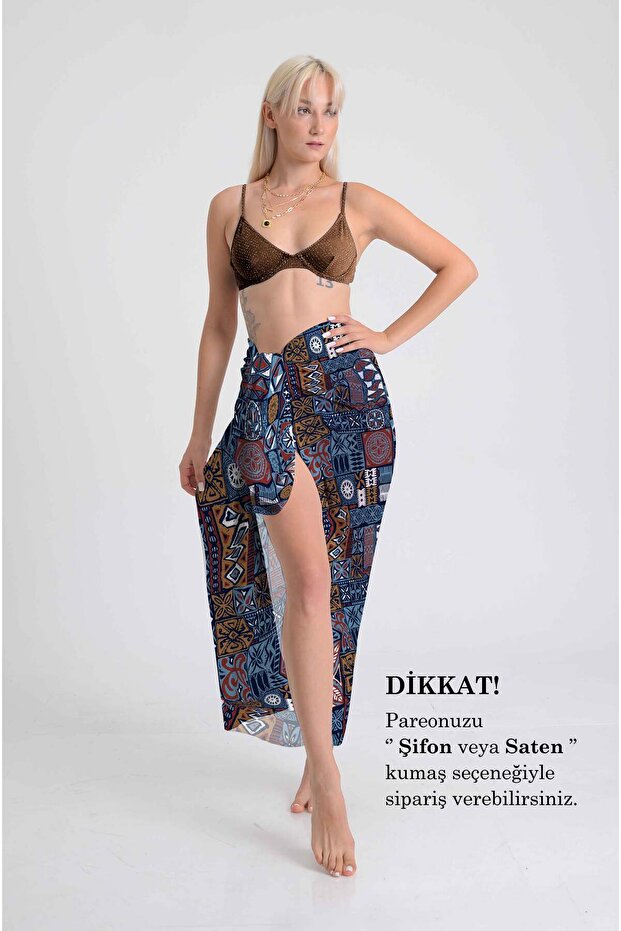 Ethnic Patchwork Patterned Pareo 100X145 cm Chiffon & Satin Fabric Options