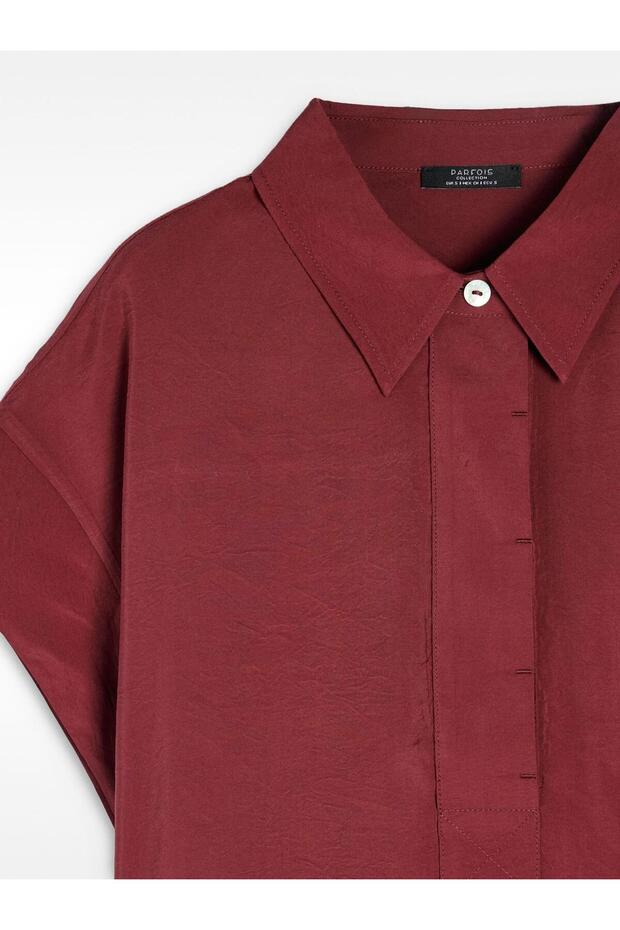 Kırışık Efektli Gömlek Elbise - 5