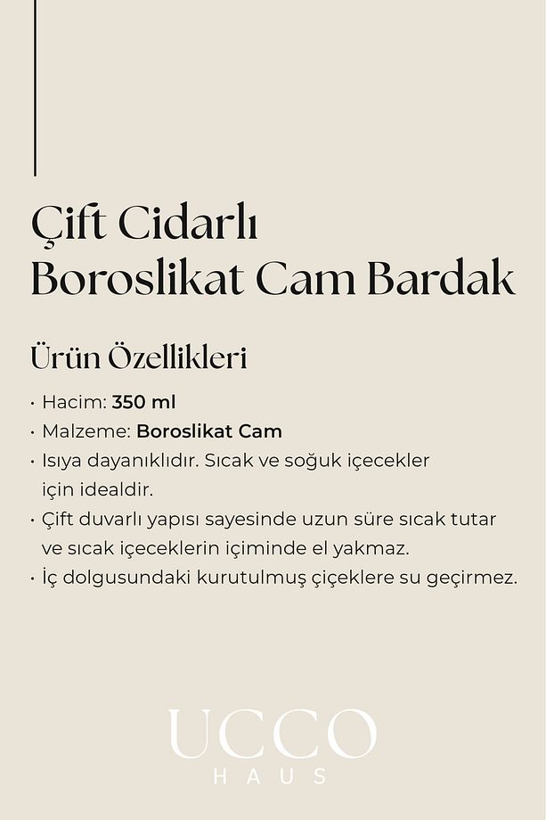 Çift Cidarlı 350 ml Çiçekli Borosilikat Cam Bardak – Isıya Dayanıklı Şık Kahve Su Meşrubat Limonata - 6