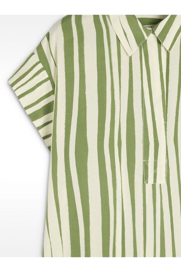Çizgili Gömlek Elbise - 6