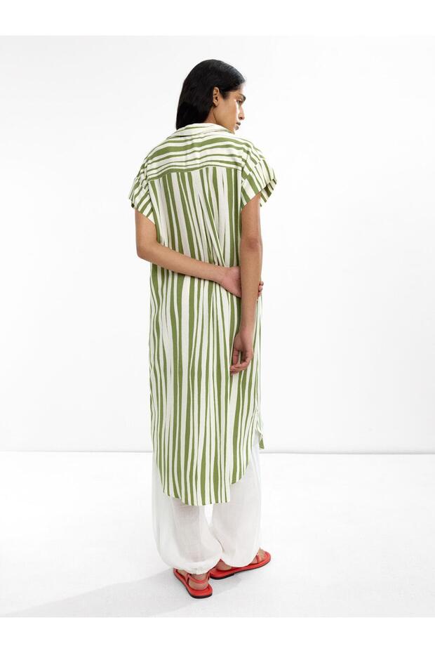 Çizgili Gömlek Elbise - 3