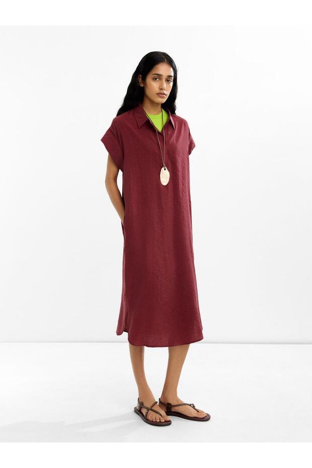 Kırışık Efektli Gömlek Elbise - 2