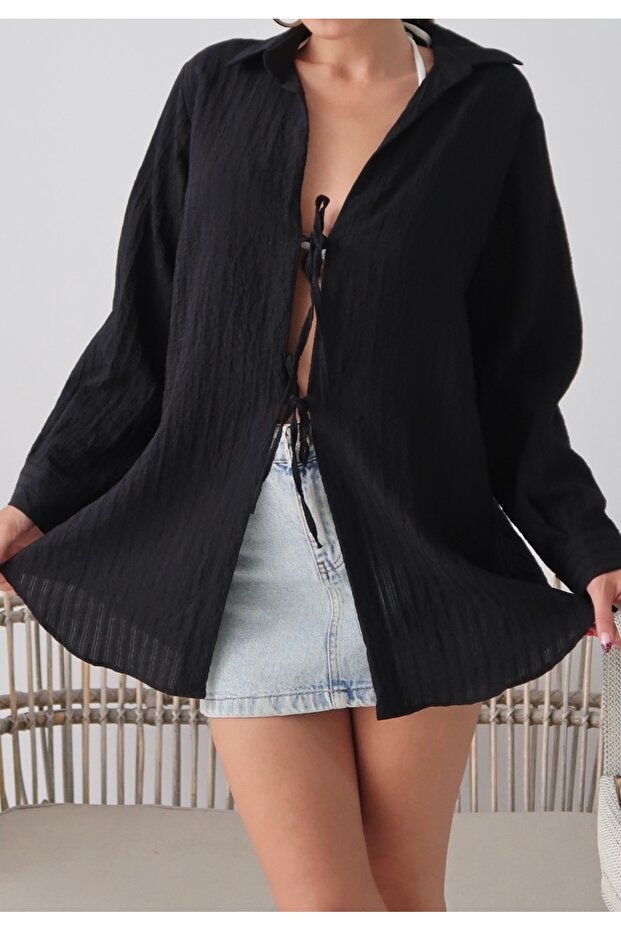 Women's Woven Double Tie Pareo Shirt