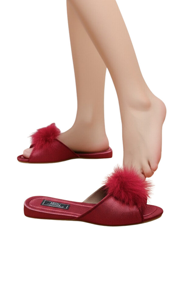Women's Heelless Feathered Dowry Bridal Gift House Slippers Vr.G01.80C.Y01