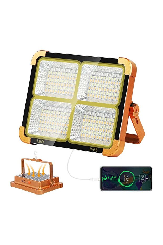 100W LED Rechargeable Work Light – Solar Portable Floodlight with 12500mAh Battery – 4 Modes –